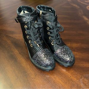 Black glittery combat boots, size 6 1/2,